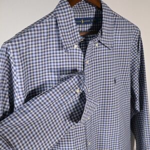 Ralph Lauren Mens XL Blue Gingham Check‎ Long Sleeve Button Down Shirt Pony Logo